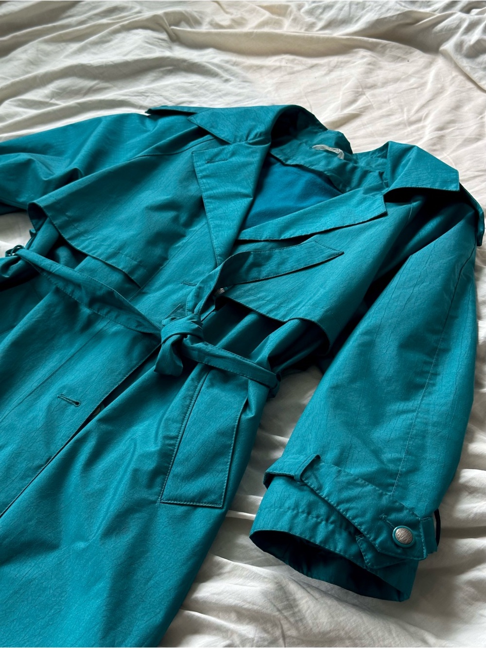 Vintage Teal Belted Trench Coat - Women's Lightweight Trench